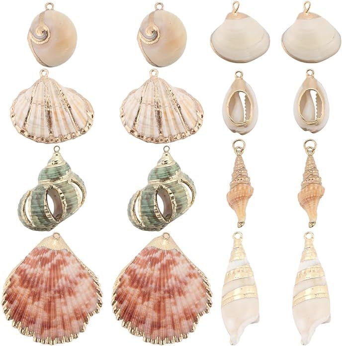 SUNNYCLUE 1 Box 16Pcs 8 Styles Natural Shell Charms Bulk Seashell Charm Summer Ocean Beach Conch ... | Amazon (US)