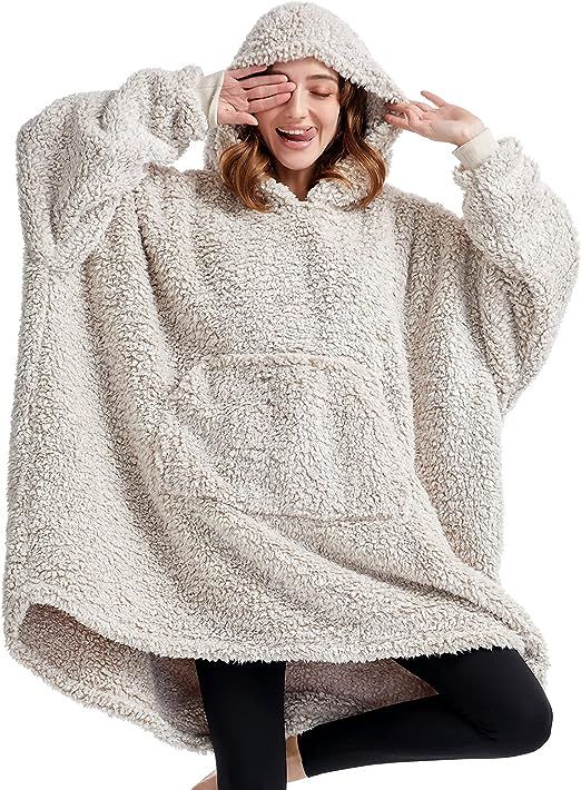 Cozy Sherpa Wearable Snuggle Blanket Hoodie for Adults Women Men Kids Gift Idea，Oversized Blank... | Amazon (US)