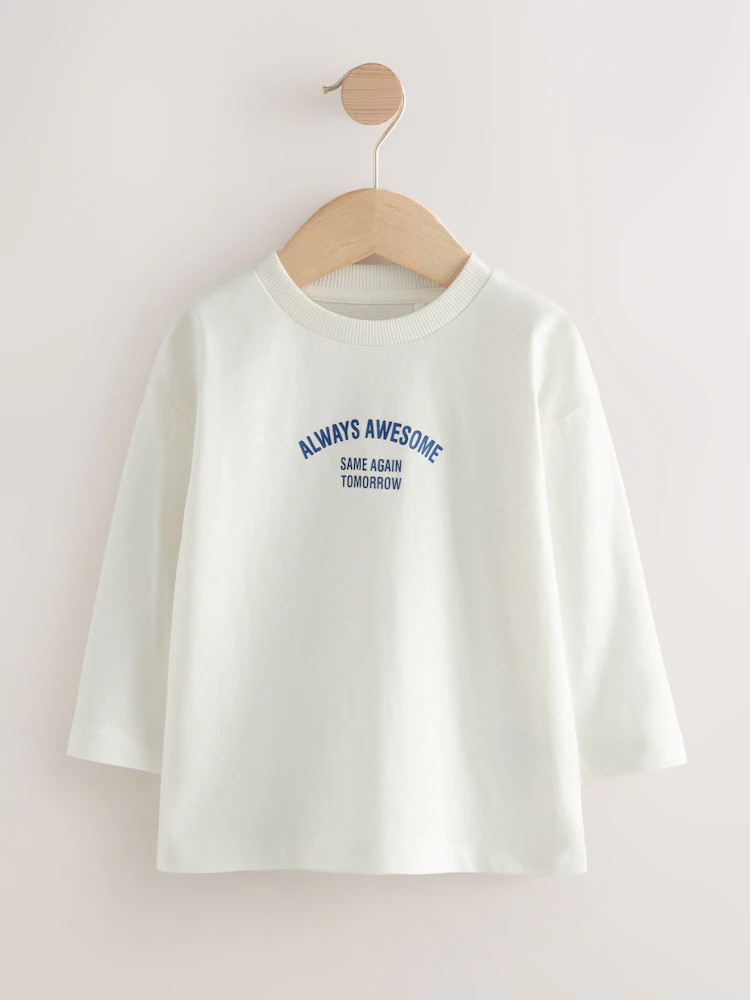 White Slogan Long Sleeves Semi Plain T-Shirt (3mths-7yrs) | Next US