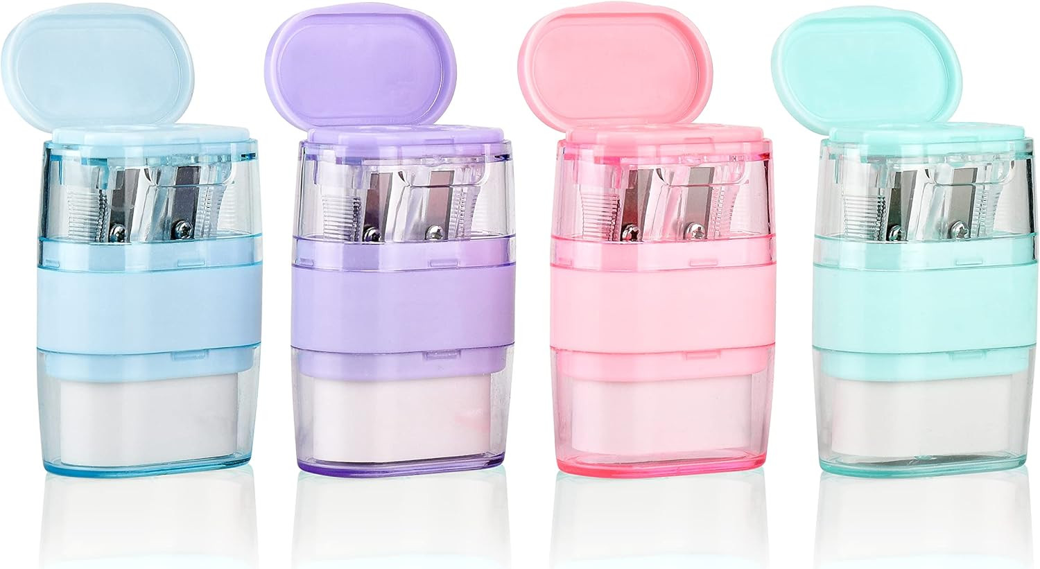 4 PCS Manual Pencil Sharpener with Eraser, Double Hole Multicolored Sharpener with Eraser Fun Stationery Back to School Supplies, Classroom Rewards, and Birthday Party Favors | Amazon (US)