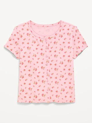 Fitted Short-Sleeve Ribbed Button-Front Top for Girls | Old Navy (US)