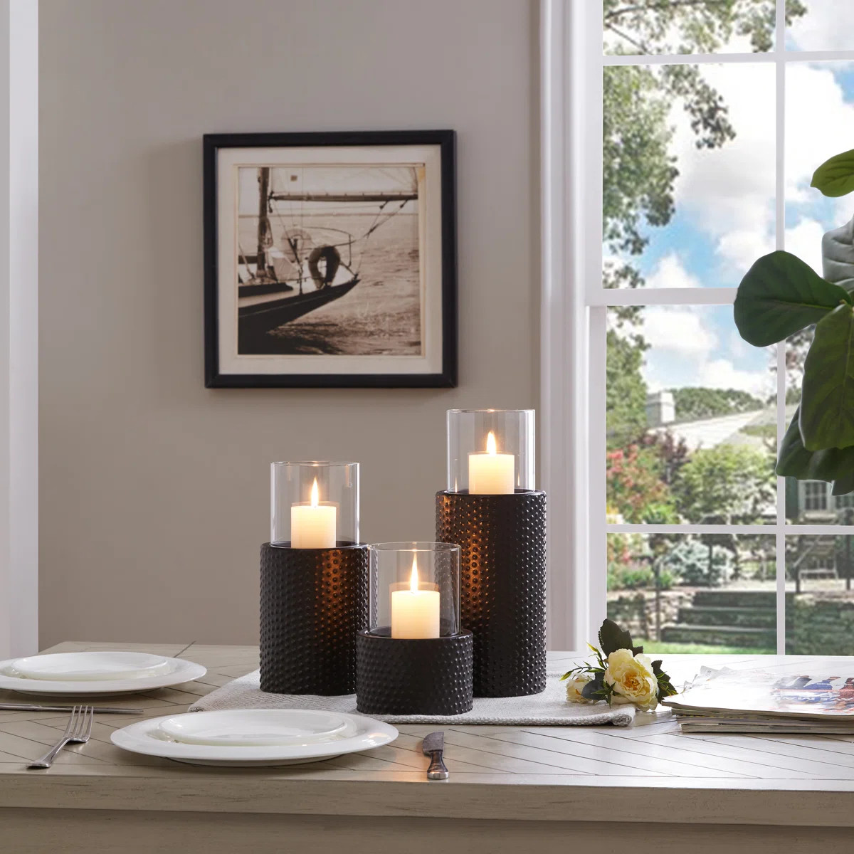 3 Piece Iron Tabletop Hurricane Holder Set | Wayfair North America