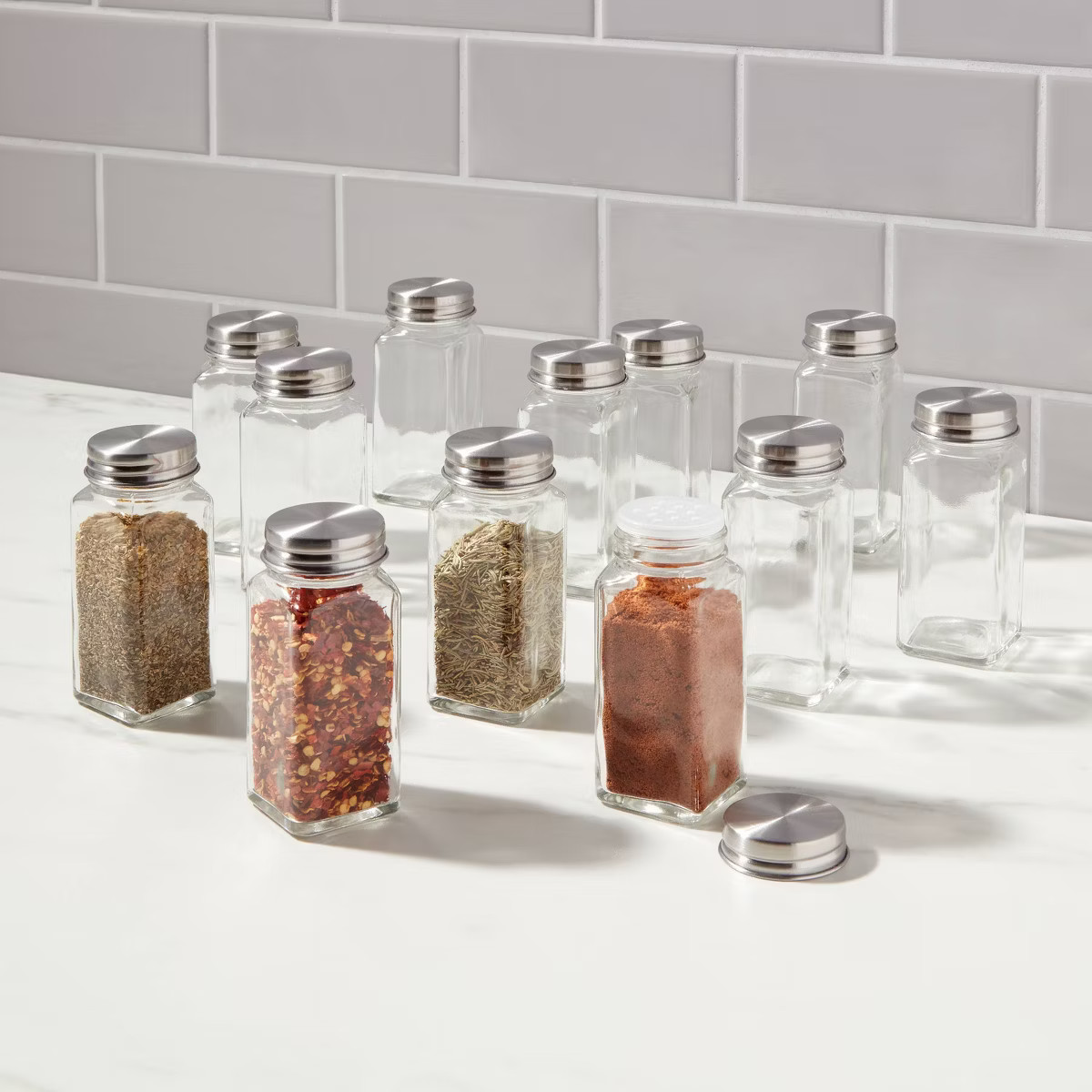 3oz 12pk Square Spice Jar Set - Threshold™: Glass Spice Jars with Lids, Traditional Style, Hand... | Target