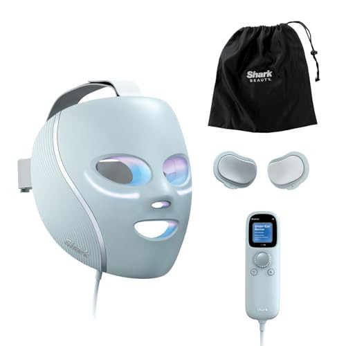 Shark CryoGlow LED Face Mask with Under-Eye Cooling, Anti-Ageing & Blemish Repair, Red & Blue LED, Infrared Light Therapy, USB-C, Remote Control, Storage Bag, Adjustable Straps, Blue Frost FW312UK | Amazon (UK)