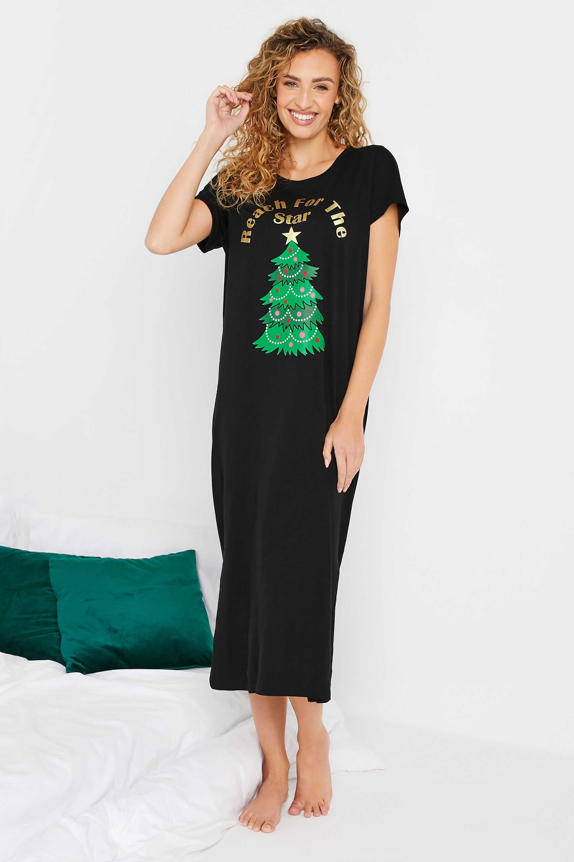 LTS Tall Black 'Reach For The Star' Christmas Nightdress | Long Tall Sally