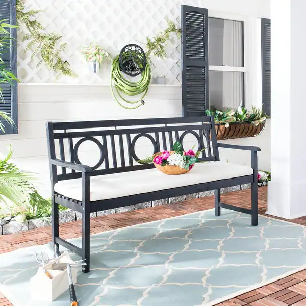 SAFAVIEH Outdoor Living Montclair 3-seat Dark Slate Grey/ Beige Bench - 23.4"x60.6"x34.7" | Bed Bath & Beyond