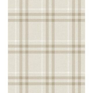 NextWall French Vanilla Calverlay Plaid Vinyl Peel and Stick Wallpaper Roll (31.35 sq. ft.) NW582... | The Home Depot