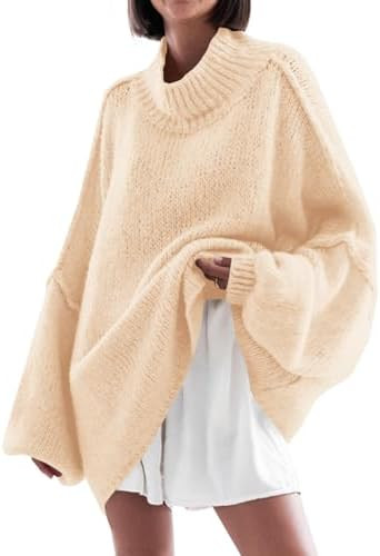 Saodimallsu Womens Oversized Sweaters Mock Neck Batwing Long Sleeve 2025 Fall Trendy Ribbed Knit ... | Amazon (US)