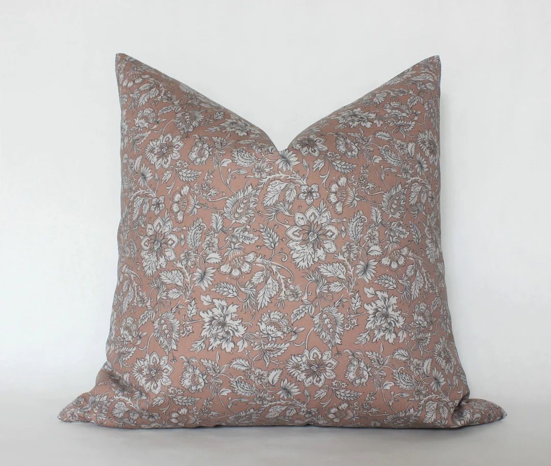 Dusty Rose Pillow Cover, Mauve Throw Pillow 20x20, Floral Designer Pillow 22x22, Blush Floral Pil... | Etsy (US)