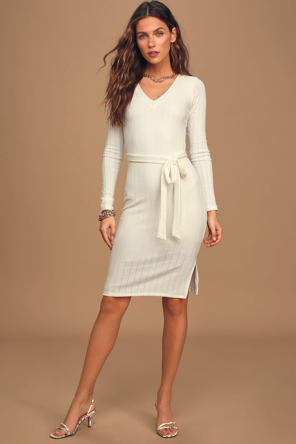 Written with Love White Ribbed Long Sleeve Dress | Lulus (US)