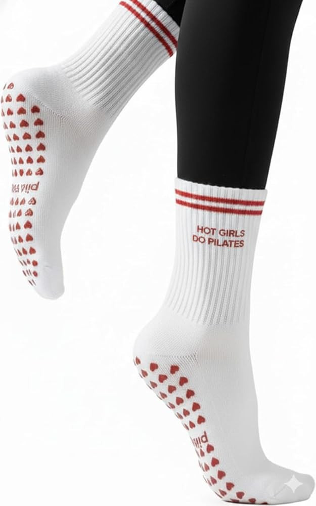 PILA-BARRE Cute Grip Socks for Pilates & Barre – Non Slip Crew Socks with Silicone Grips for Yo... | Amazon (US)