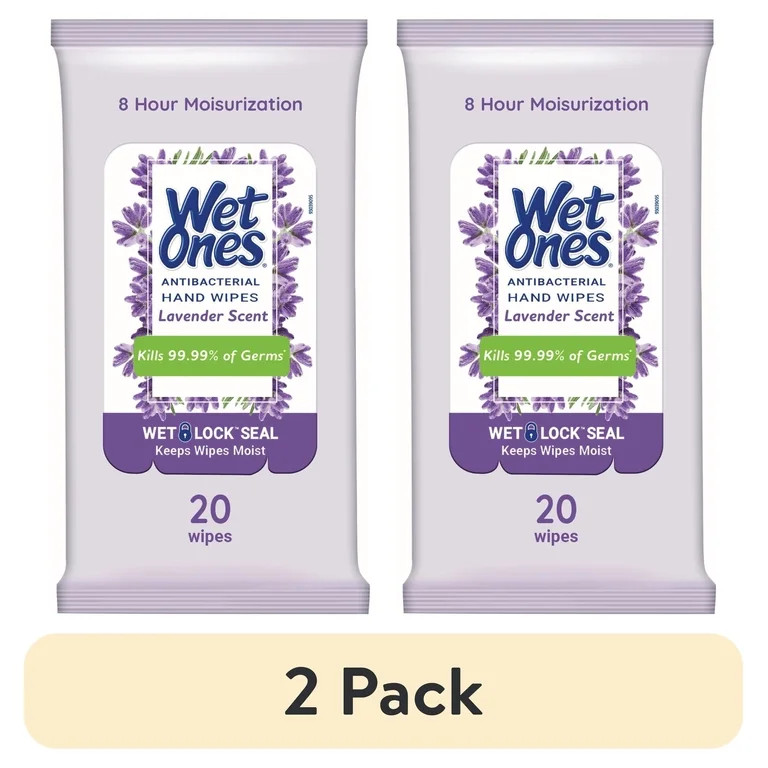 (2 pack) Wet Ones Antibacterial Hand Wipes, Lavender Floral Scent, 20 Ct Travel Pouch, 8 Hour Moi... | Walmart (US)