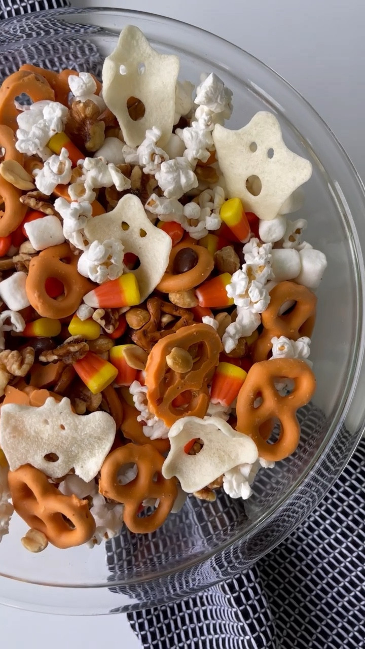  MONSTER CRUNCH 👻  

TO MAKE: combine pumpkin yogurt pretzels, @reeses pieces, candy corn, peanuts, walnuts, @utzsnacks Bats & Jacks pretzels, mini marshmallows and @angiesboomchickapop Sea Salt Popcorn to a bowl. Gently mix. I used two bowls to mix by pouring one into the other until evenly mixed. Top with @traderjoes Ghosts & Bats Chips. 

#LTKSeasonal #LTKHalloween #LTKfindsunder50
