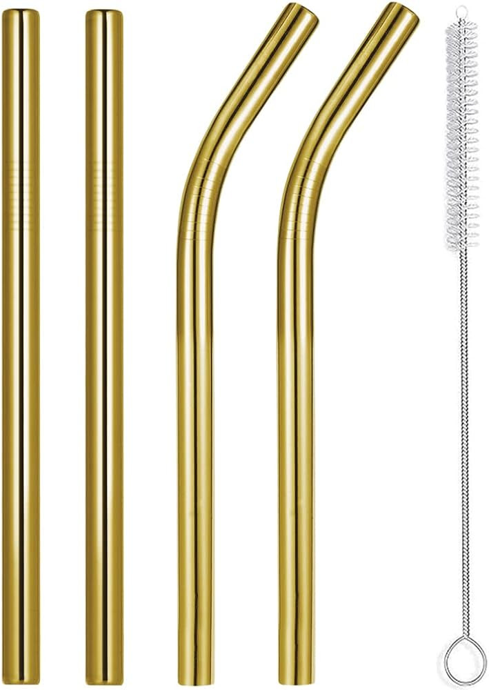 Vinaco 8.5" and 10.5" Big Smoothie & Milkshake Straws, 4 Pack Food-Grade Stainless Steel 0.4" Wid... | Amazon (US)