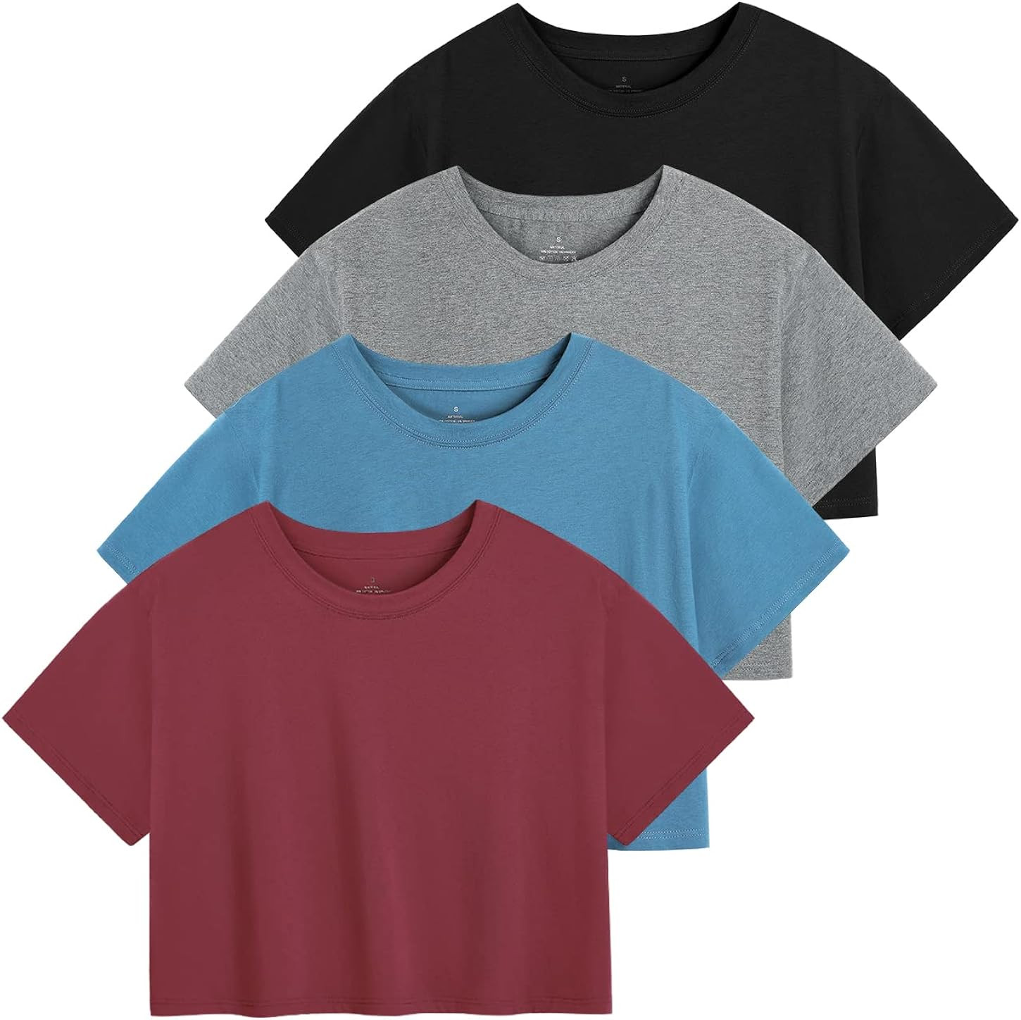 Cosy Pyro 4-Pack Women's Cotton Crop T-Shirts Short Sleeve Solid Cropped Athletic Top Round Neck ... | Amazon (US)