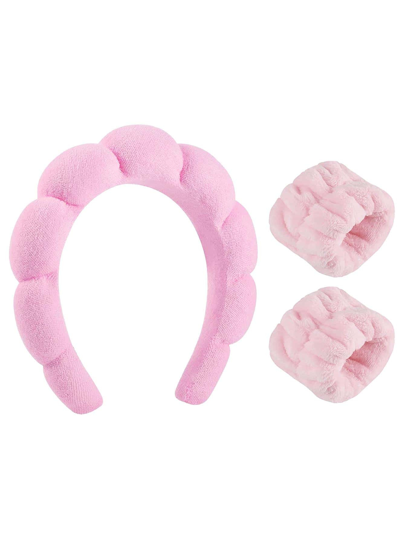 3 Stücke/Set Polyester-Badearmband und Stirnband-Set, minimalistisches rosa Armband und Badestir... | SHEIN
