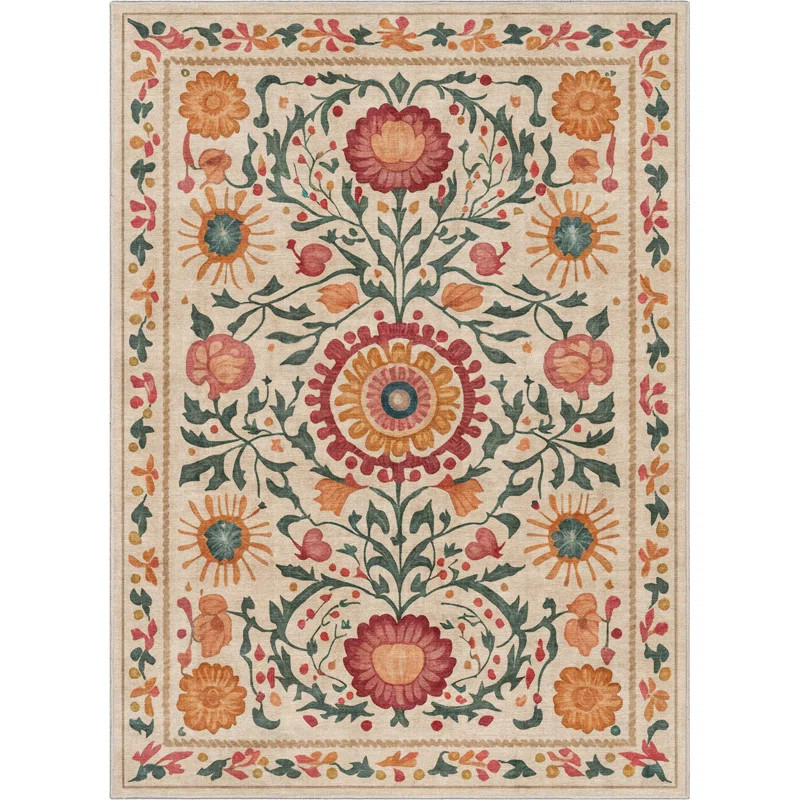 Apollo Suzani Vintage Floral Beige Flat-Weave Area Rug | Wayfair North America