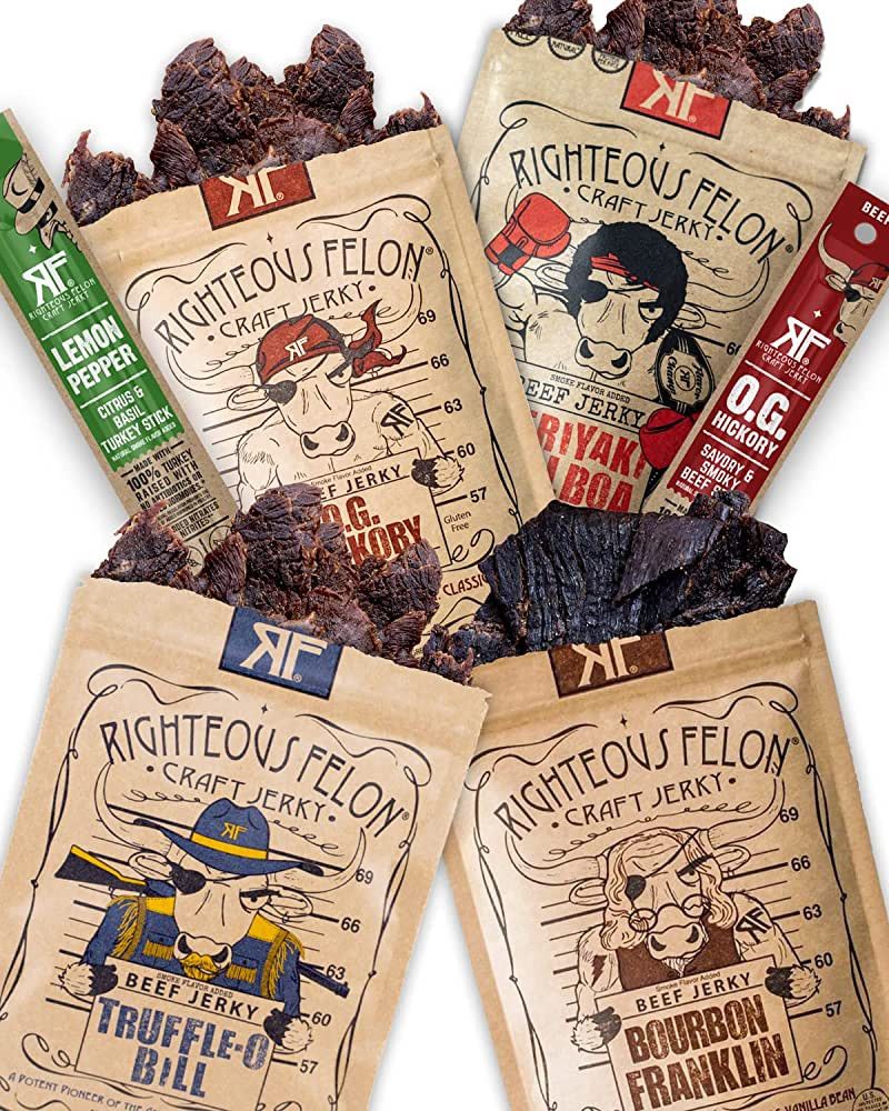 Righteous Felon Beef Jerky Variety Pack, Jerky and Beef Stick Craft Beef Jerky, Gluten Free, High... | Amazon (US)