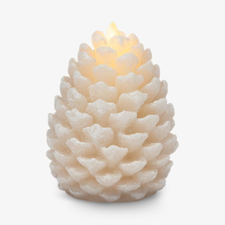 Luminara Pinecone Flameless Candle White Swan Glitter and Snow Finish Pine Cone Figural, Real Wax... | Amazon (US)