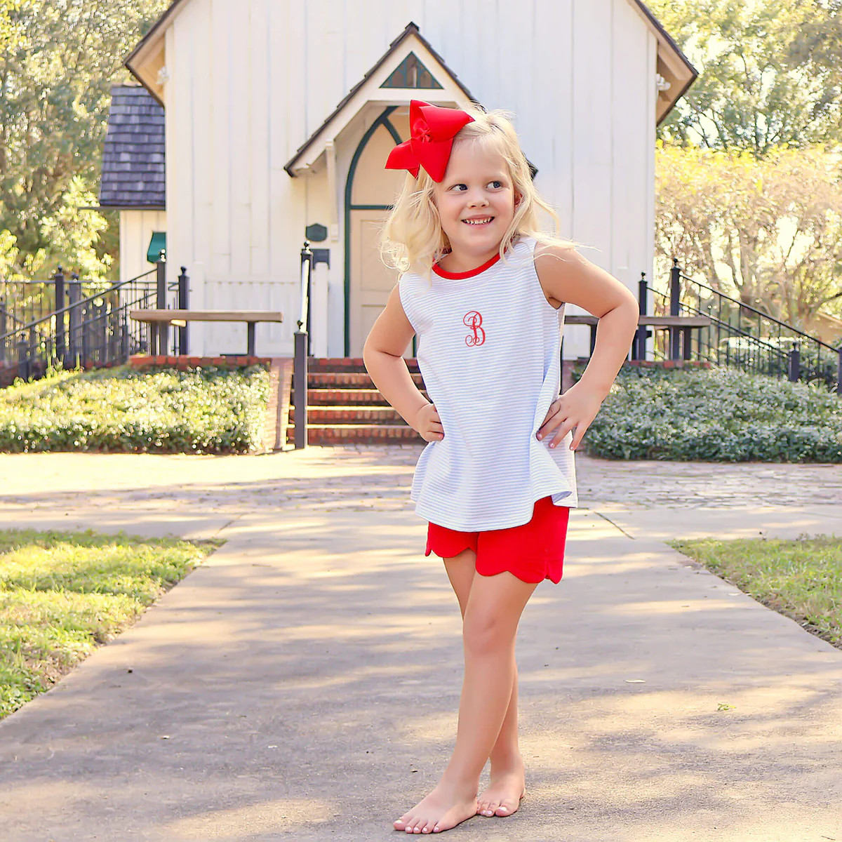 Light Blue Stripe Scalloped Short Set | Classic Whimsy