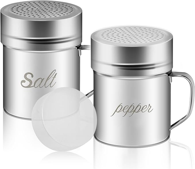 Stainless Steel Salt and Pepper Shakers Set, 10 OZ Seasoning Spice Shaker with Lid and Handle 127... | Amazon (US)