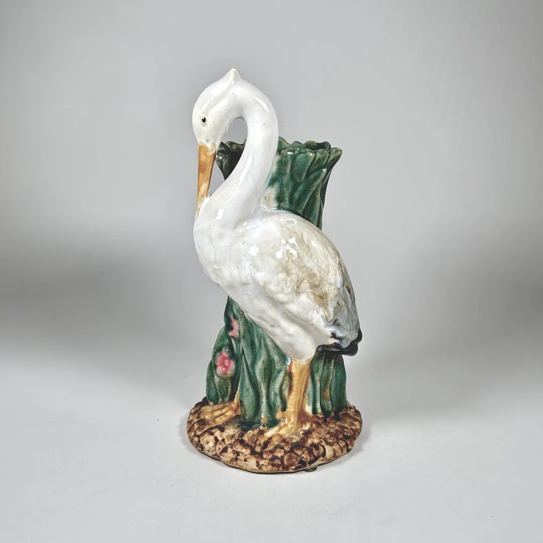 Vintage Majolica Bird / Stork and Tree Vase - White, Pink, and Green B10 | Etsy (US)