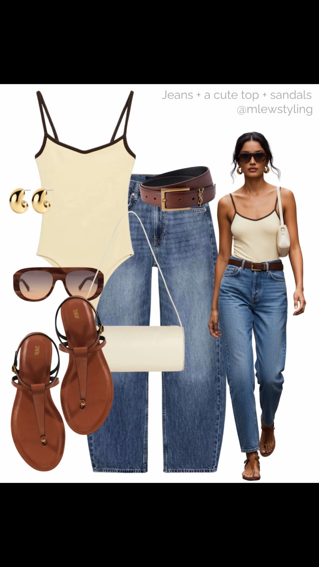 Jeans + a cute top + sandals ✨

Tags: elevated summer outfit, Zara barrel leg jeans, tank bodysuit, leather sandals, shield sunglasses, reformation shoulder bag, ysl belt, old money style, neutral outfit formula, capsule wardrobe

#LTKsummer #LTKjeans #LTKbag