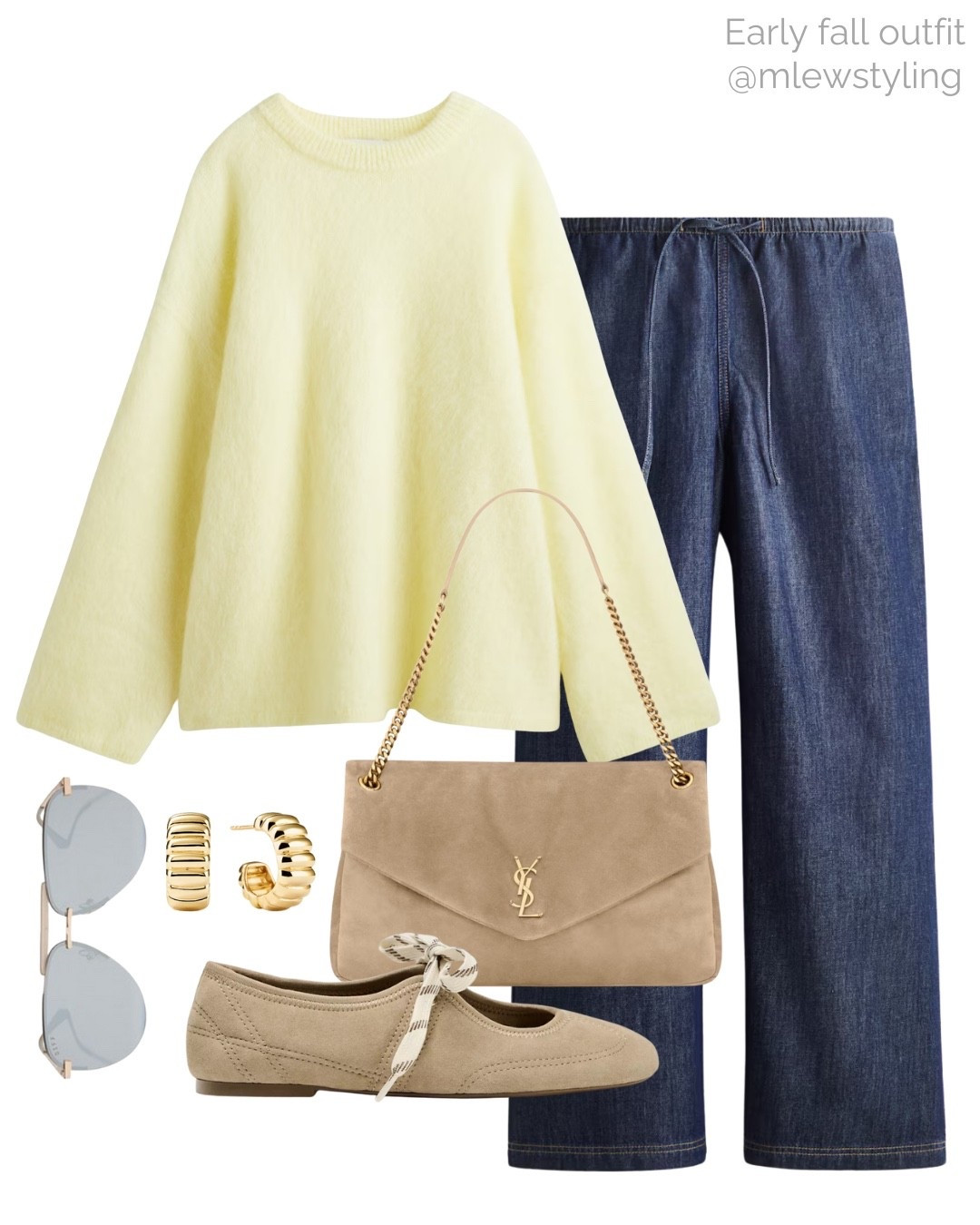 Oversized mohair sweater outfit for fall ⭐️

Tags: butter yellow, drawstring jeans, suede ysl bag, diff eyewear aviator sunglasses, Mejuri hoop earrrings, suede ballet flats, autumn outift, early fall look, back to school 

#LTKStyleTip #LTKShoeCrush #LTKItBag