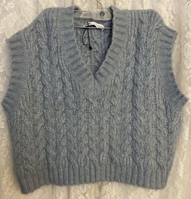 ZARA  Cable Knit blue Sweater Oversized Vest Size S preowned | eBay CA