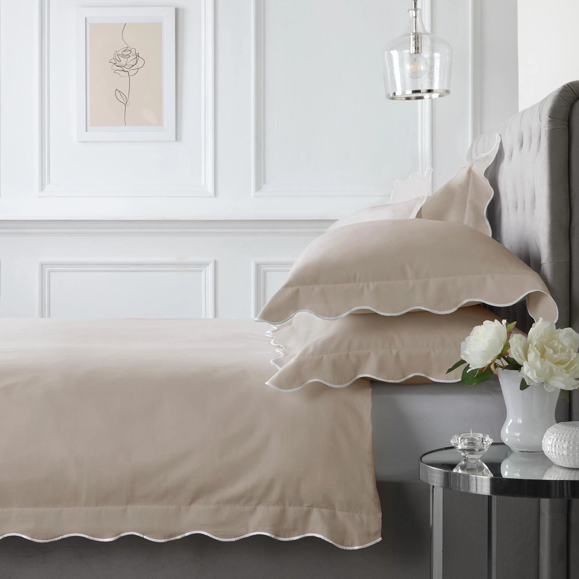 Scallop Edge Cotton No Pattern Duvet Cover Set with Pillowcases | Wayfair UK