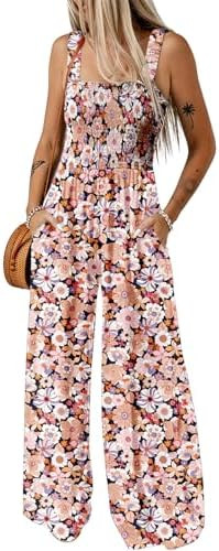 Dokotoo Women's Casual Loose Overalls Jumpsuits One Piece Sleeveless Printed Wide Leg Long Pant R... | Amazon (US)