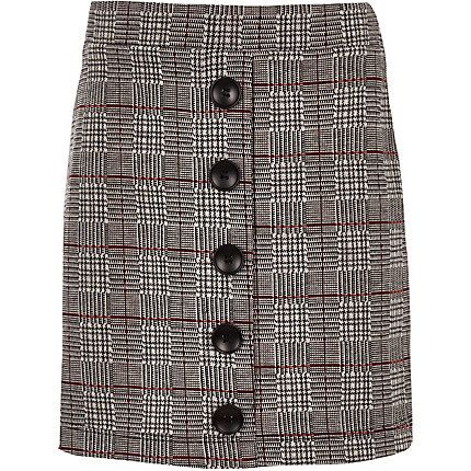 Girls Grey check button front skirt | River Island (UK & IE)
