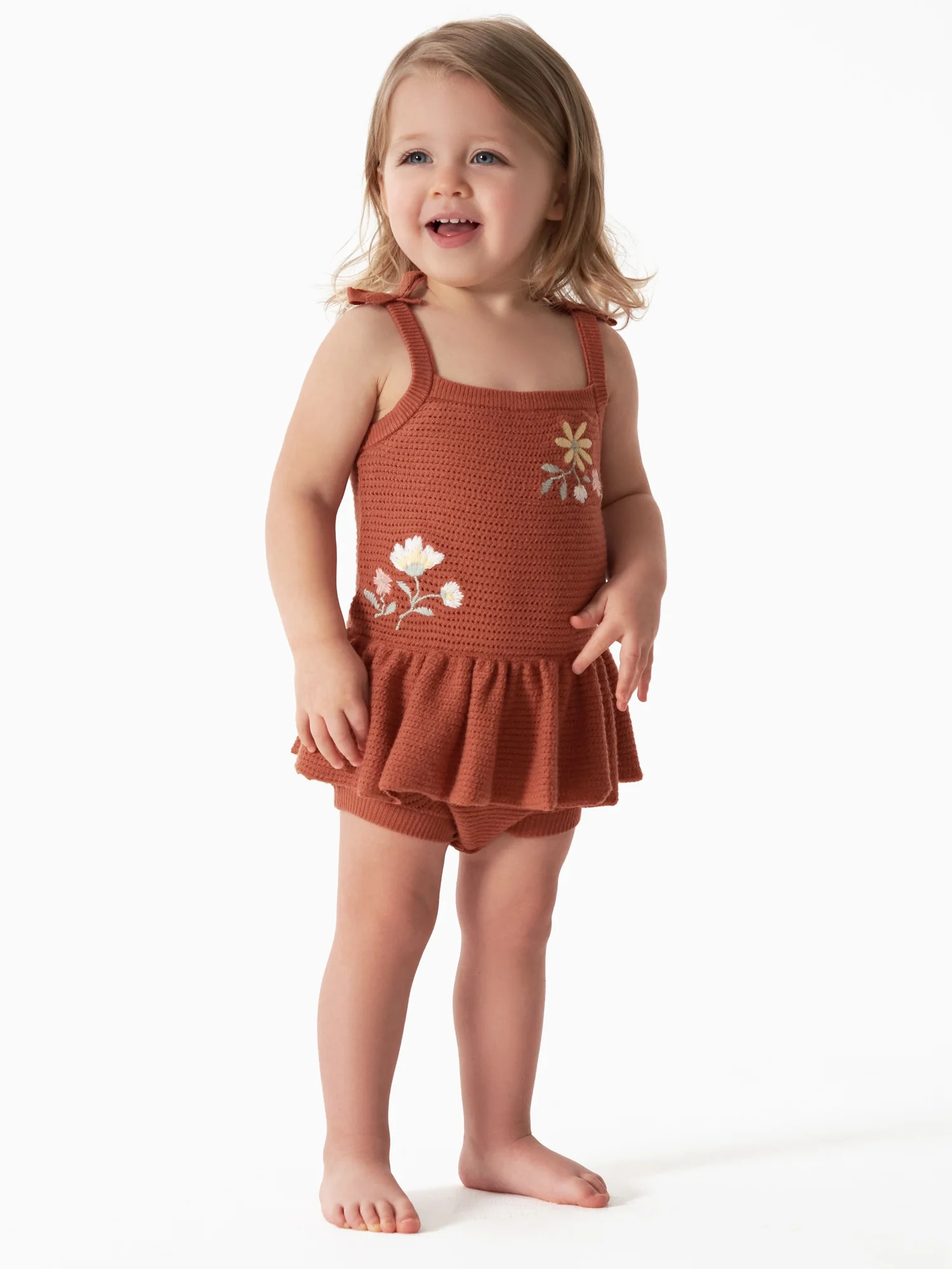 Modern Moments by Gerber Baby Girl Embroidered Pointelle Romper, Sizes 0/3M-24M | Walmart (US)