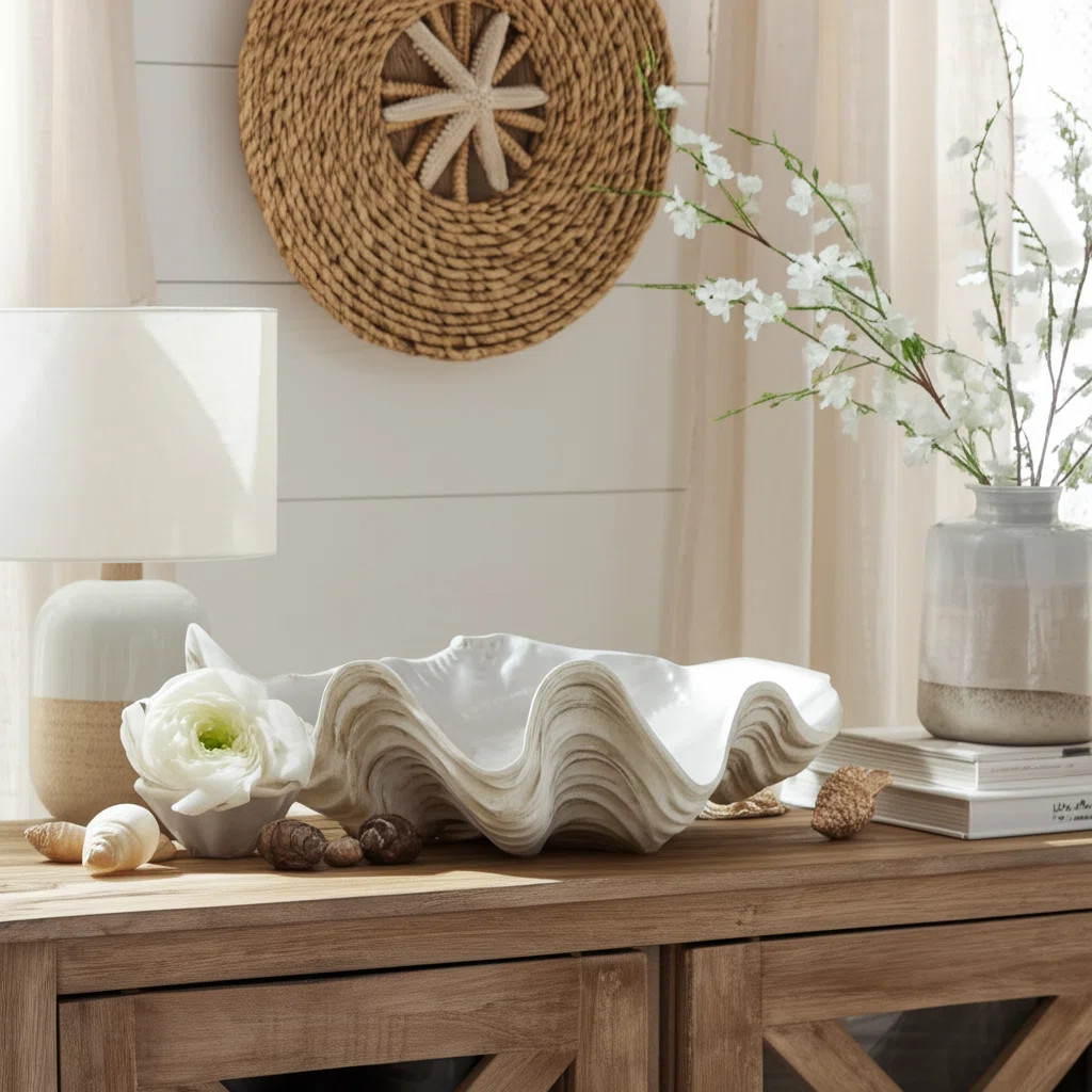 Decorative Bowl Resin Polyresin Wavy Shell Design Coastal Style for Home Office Bedroom Living Ro... | Wayfair North America