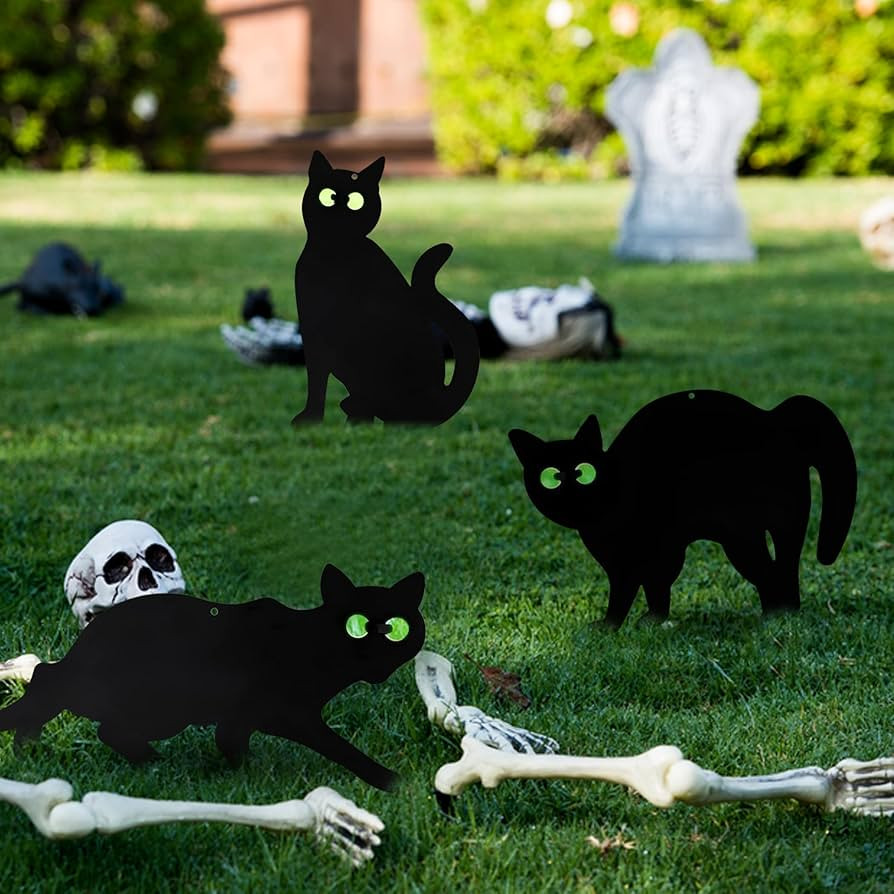 Halloween Decorations Outdoor Halloween Yard Signs Black Cat Yard Sign 3 Pack | Amazon (US)