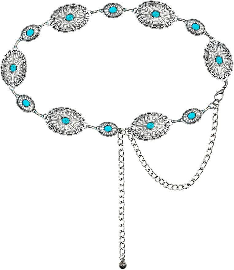 TOPACC Western Metal Concho Belt for Women Cowgirl Chain Belts for Dresses Jeans Country Concert ... | Amazon (US)