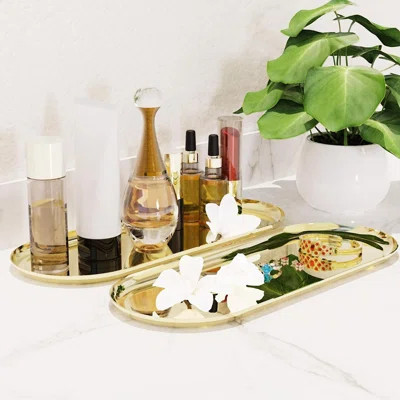 Oval Golden Decorative Tray, Vanity And Bathroom Organizer For Jewelry, Perfume, Candles, And Keys | Wayfair North America