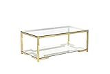 Benjara Glass Coffee Table with Geometric Metal Base and Open Shelf, Gold and Clear | Amazon (US)