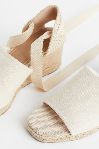 Wedge-heeled espadrilles in cotton canvas with open toes, wide foot strap, and ties around ankle.... | H&M (US)
