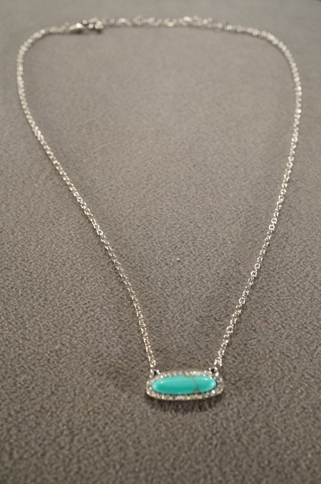 Vintage Art Deco Style Silver Tone Faux Turquoise Bib Style Rhinestone Glass Stone Dangle Necklac... | Etsy (US)