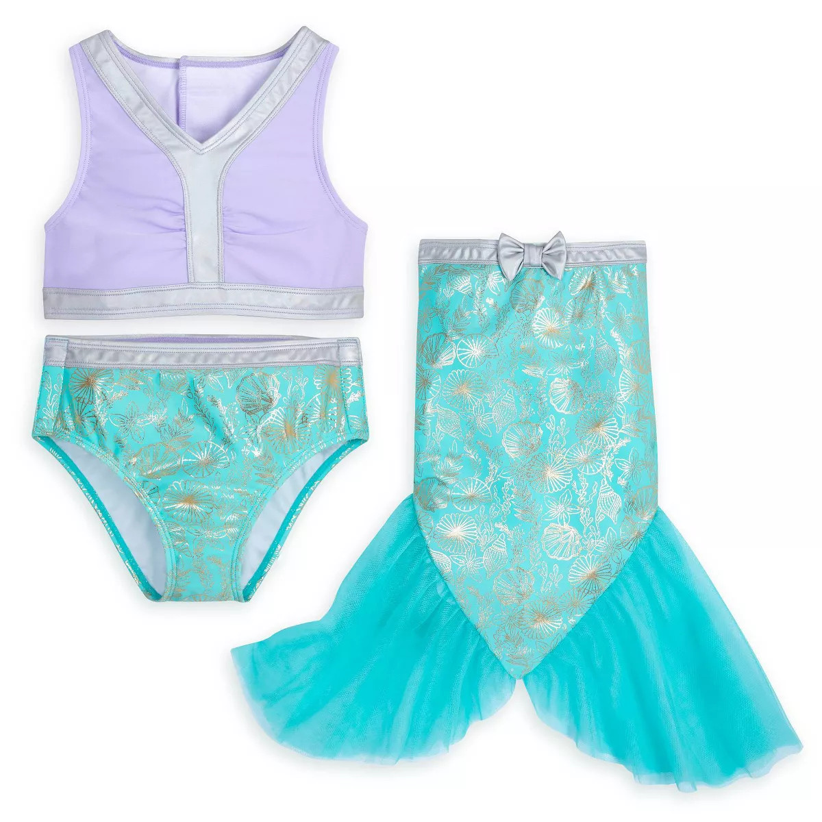 Girls' Adaptive The Little Mermaid Ariel 3pc Swim Set - Teal Blue/Purple - Disney Store | Target