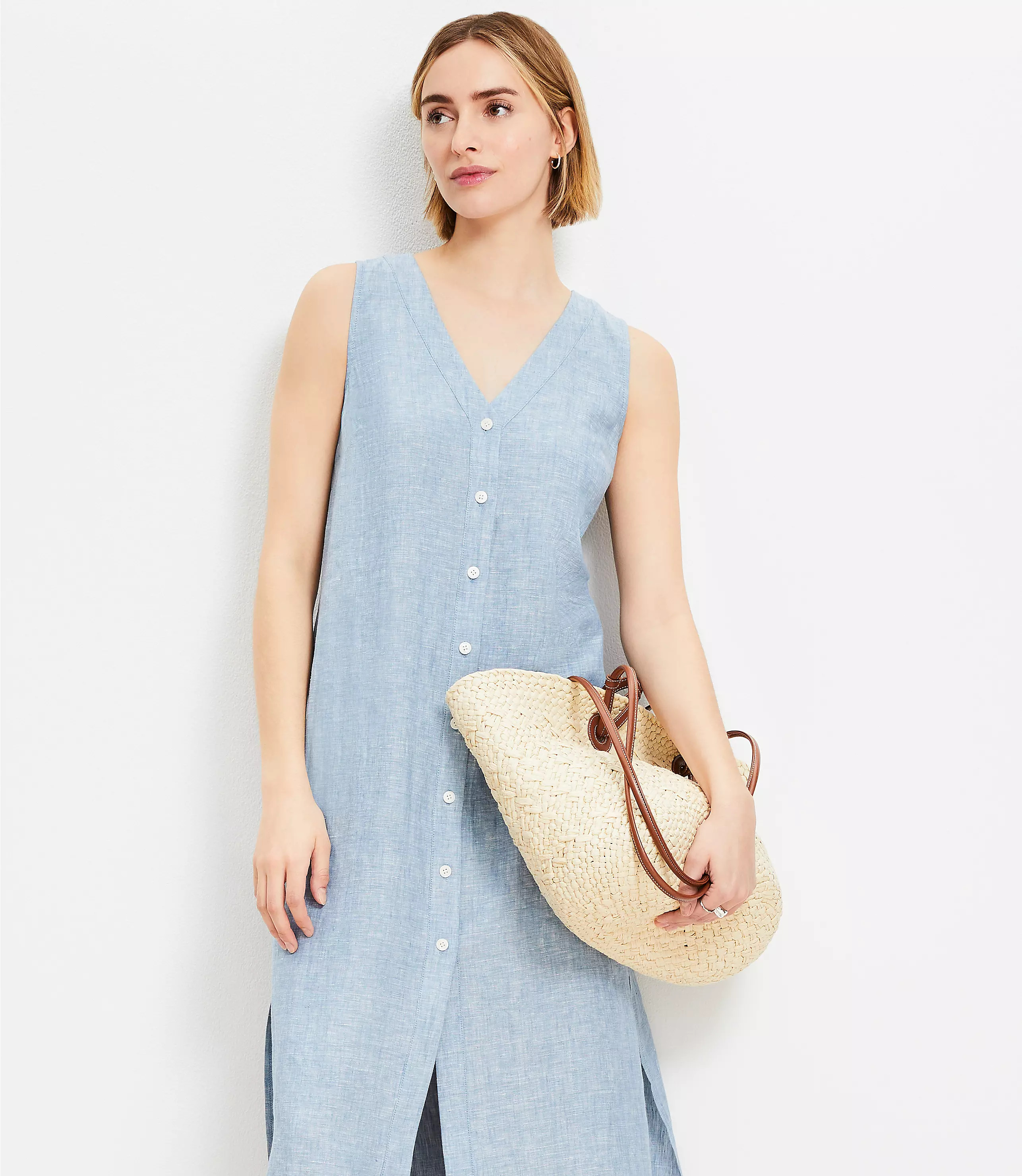 Linen Vest Midi Dress | LOFT