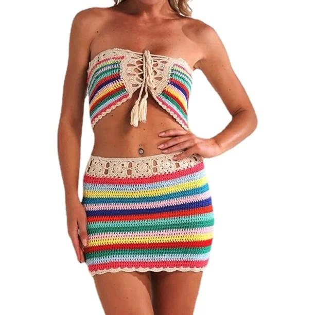 DanceeMangoos Crochet Sets Two Piece Women Y2K Set Crochet Two Piece Set for Women Crochet Skirt ... | Walmart (US)