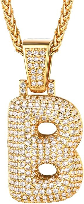 Richsteel Shiny Cubic Zirconia Bubble Letter Necklace for Men Women 18K Gold Plated Monogram Jewe... | Amazon (US)