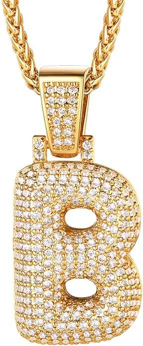Richsteel Shiny Cubic Zirconia Bubble Letter Necklace for Men Women 18K Gold Plated Monogram Jewe... | Amazon (US)