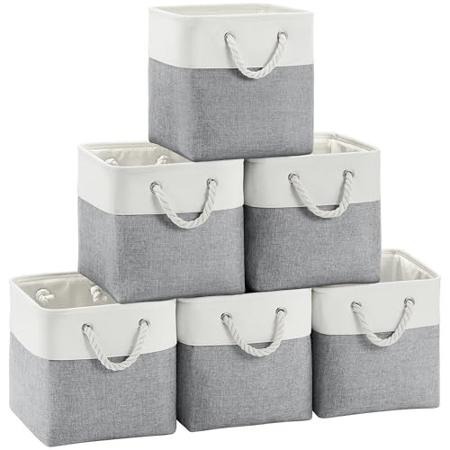 FinishingBo Fabric Cubes Storage Basket, 6 Pack 11x11 in with Handles Cube Storage Bins, for Shelves, Home, Office Organizers | Amazon (US)