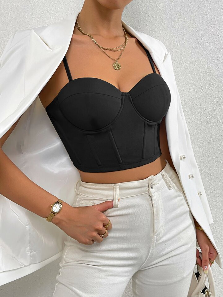 SHEIN Privé 1pc Solid Bustier Crop Cami Top | SHEIN