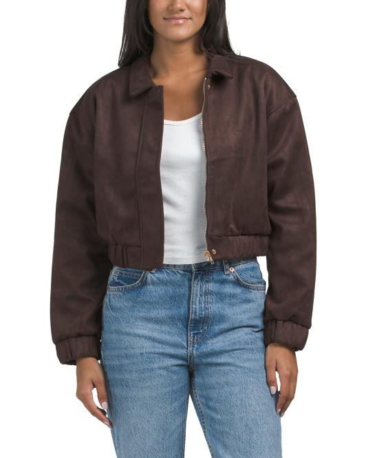 Faux Suede Bomber Jacket | TJ Maxx
