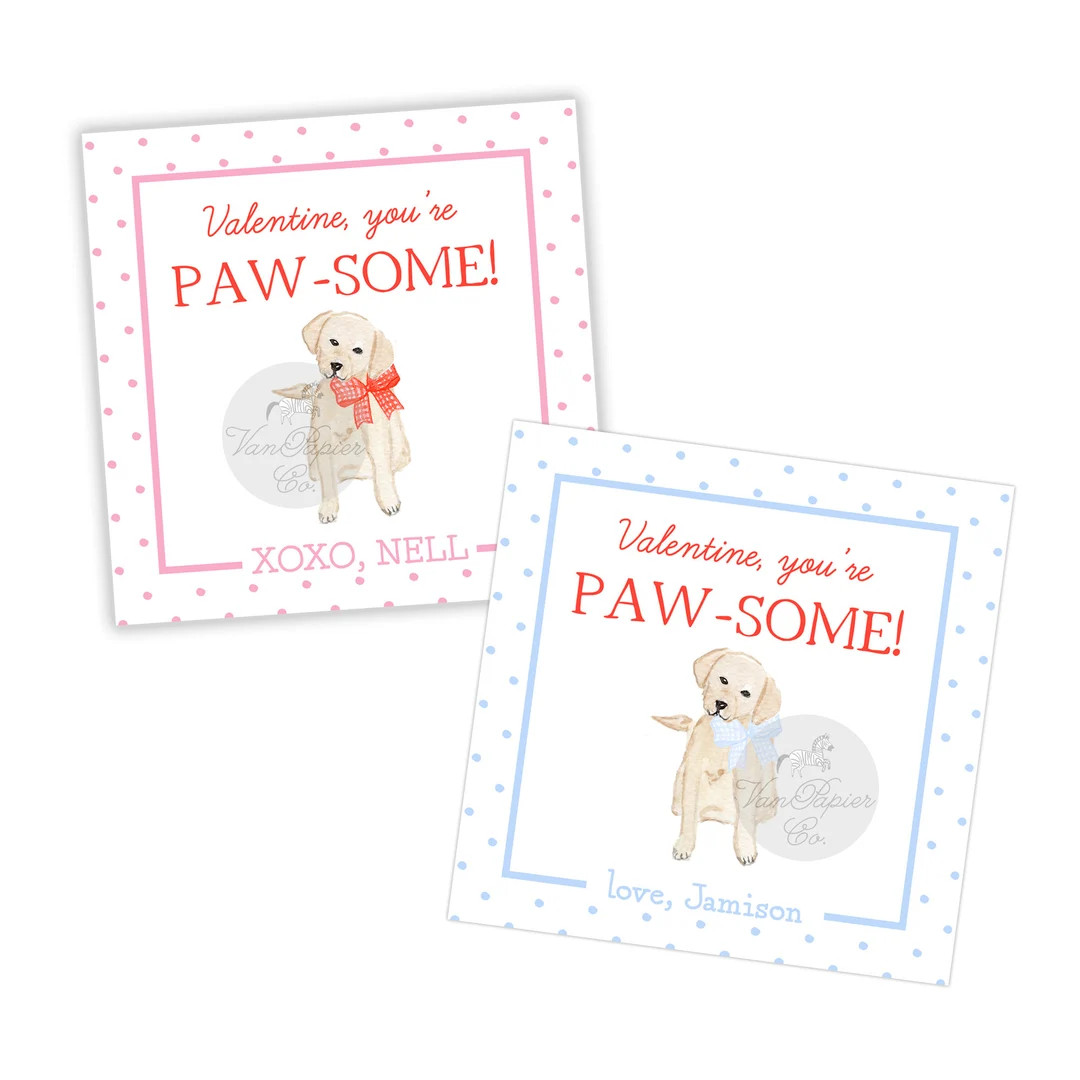 Watercolor Paw-Some Valentine Cards | You're Paw-some | Puppy Valentines | Printed Valentines | D... | Etsy (US)