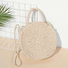 Round Straw Shoulder Bag With Double Handle | SHEIN